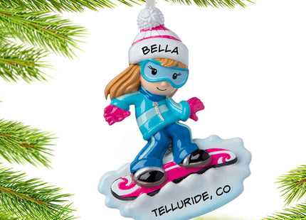 custom personalized snowboarder girl christmas ornament – Christmas ornament, holiday tree decoration or gift