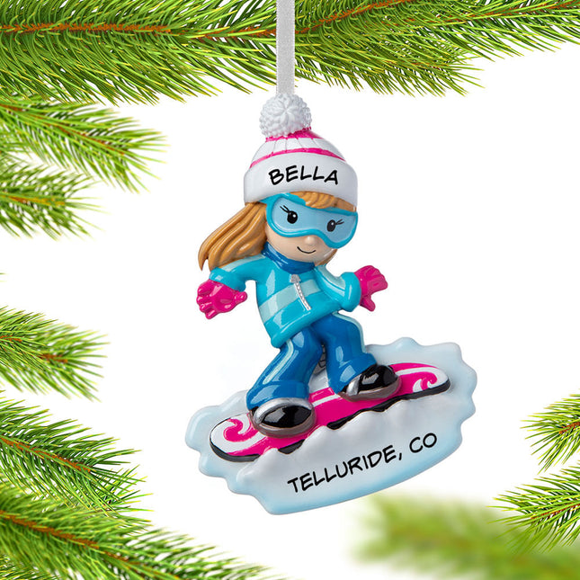 custom personalized snowboarder girl christmas ornament – Christmas ornament, holiday tree decoration or gift