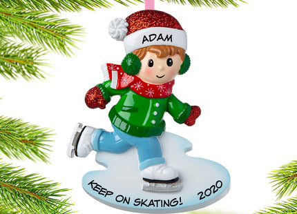 engraved personalized ice skating boy christmas ornament – Christmas ornament, holiday tree decoration or gift