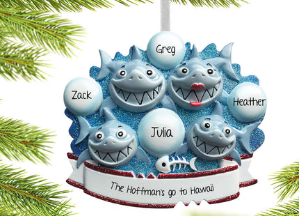 personalized personalized shark family of 4 christmas ornament – Christmas ornament, holiday tree decoration or gift