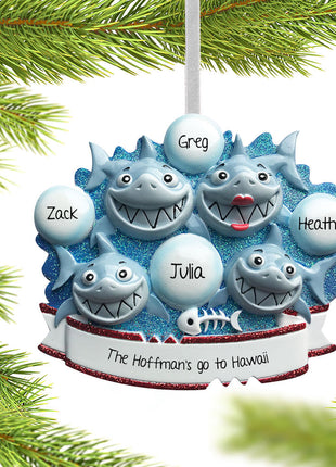 Shark Family of 4 Ornament  by POLARX Ornament