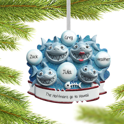 personalized personalized shark family of 4 christmas ornament – Christmas ornament, holiday tree decoration or gift