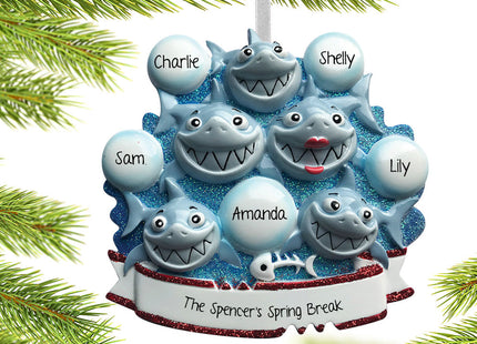 custom personalized shark family of 5 christmas ornament – Christmas ornament, holiday tree decoration or gift