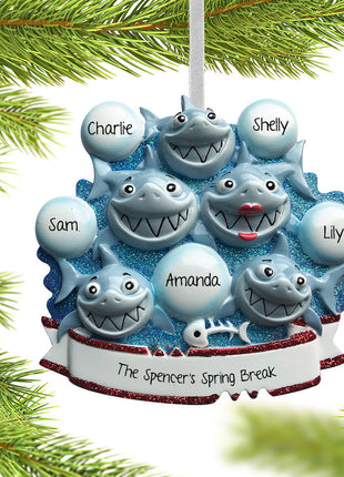 Shark Family of 5 Ornament  by POLARX Ornament
