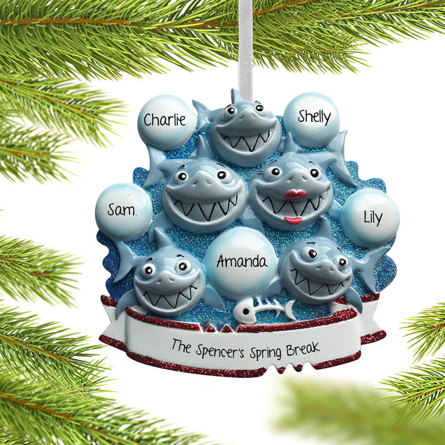 Shark Family Personalization Ornament - 3, 4, 5 Family Members