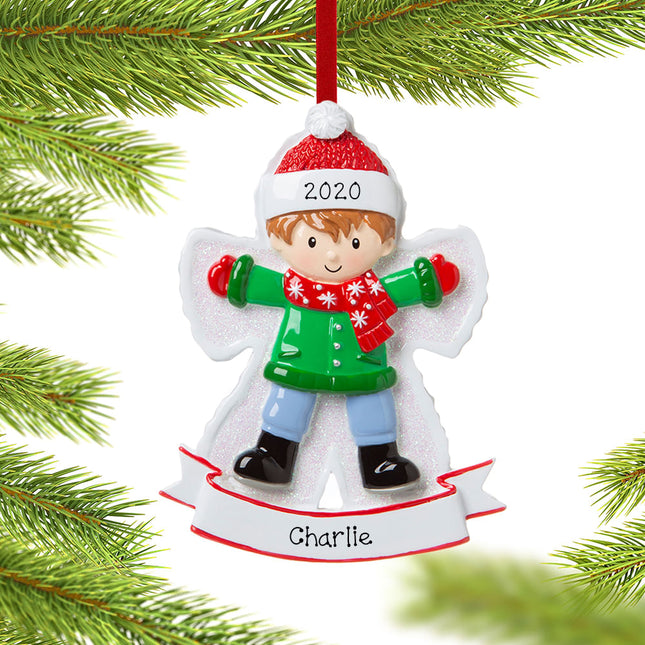 decorative personalized snow angel boy christmas ornament – Christmas ornament, holiday tree decoration or gift