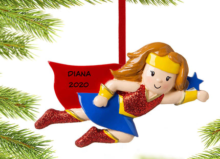 engraved personalized superhero girl christmas ornament – Christmas ornament, holiday tree decoration or gift