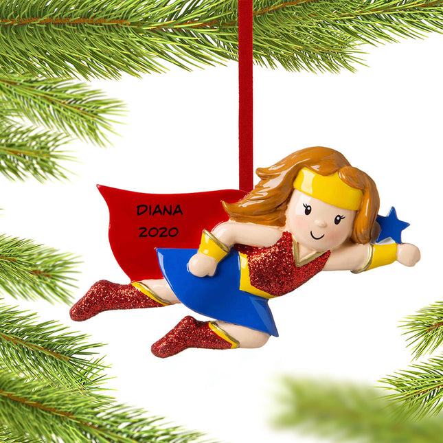 engraved personalized superhero girl christmas ornament – Christmas ornament, holiday tree decoration or gift