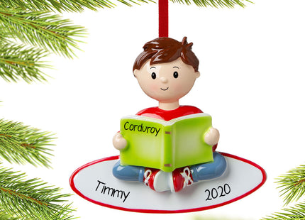 holiday personalized reading boy christmas ornament – Christmas ornament, holiday tree decoration or gift