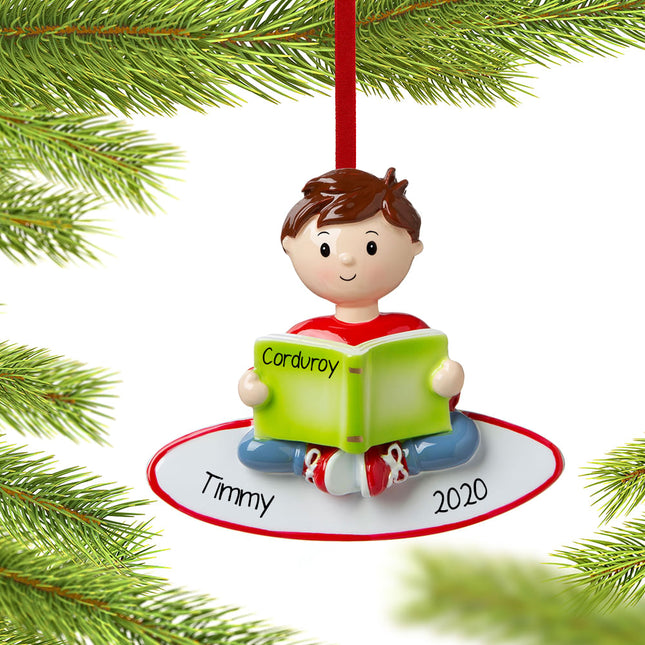 holiday personalized reading boy christmas ornament – Christmas ornament, holiday tree decoration or gift
