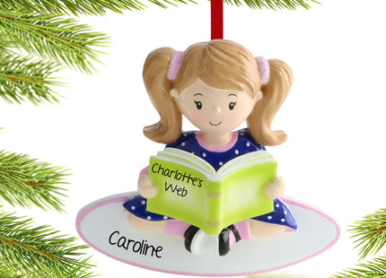 decorative personalized reading girl christmas ornament – Christmas ornament, holiday tree decoration or gift