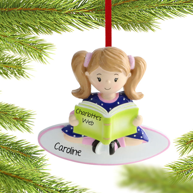 decorative personalized reading girl christmas ornament – Christmas ornament, holiday tree decoration or gift