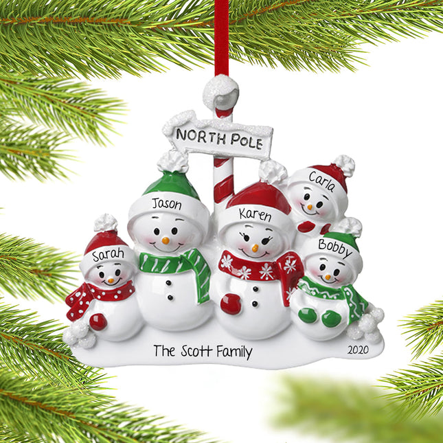 holiday personalized north pole family of 5 christmas ornament – Christmas ornament, holiday tree decoration or gift