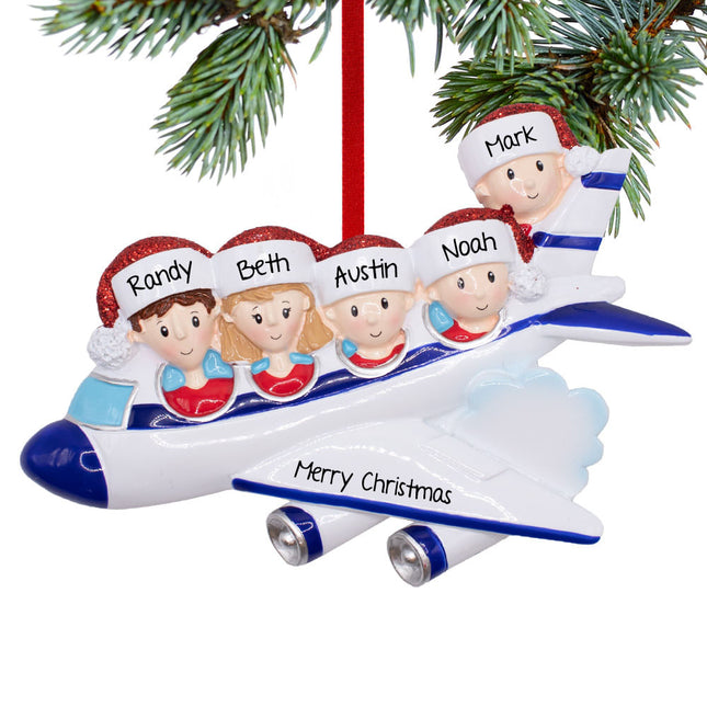 Airplane Family of 5 Christmas Ornament