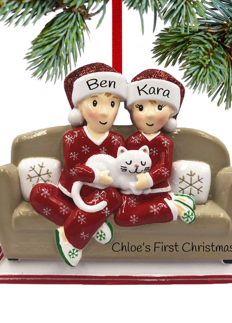 Couch Couple with Cat Ornament  by POLARX Ornament