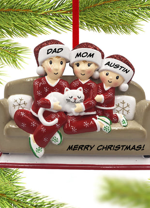 Couch Family of 3 with Cat Ornament  by POLARX Ornament