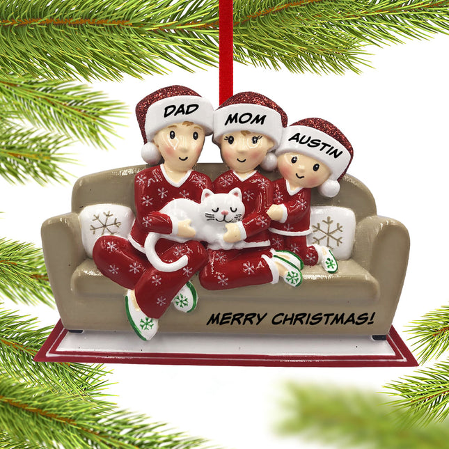 Couch Family With Cat Personalized Ornament - 2, 3, 4, 5, 6 Family Members