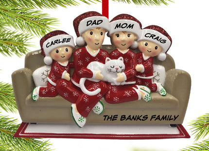 personalized personalized couch family of 4 with cat christmas ornament – Christmas ornament, holiday tree decoration or gift