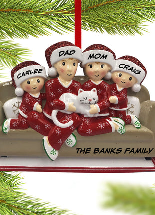 Couch Family of 4 with Cat Ornament  by POLARX Ornament