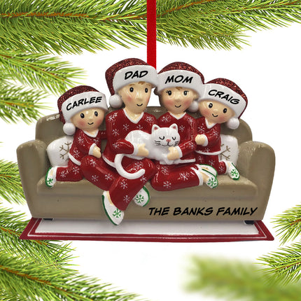 personalized personalized couch family of 4 with cat christmas ornament – Christmas ornament, holiday tree decoration or gift
