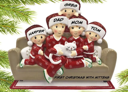 custom personalized couch family of 5 with cat christmas ornament – Christmas ornament, holiday tree decoration or gift