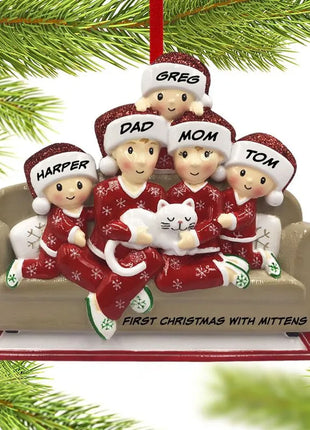 Couch Family of 5 with Cat Ornament  by POLARX Ornament