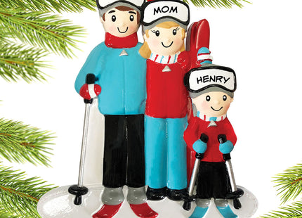 decorative personalized ski family of 3 christmas ornament – Christmas ornament, holiday tree decoration or gift