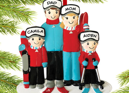personalized personalized ski family of 4 christmas ornament – Christmas ornament, holiday tree decoration or gift