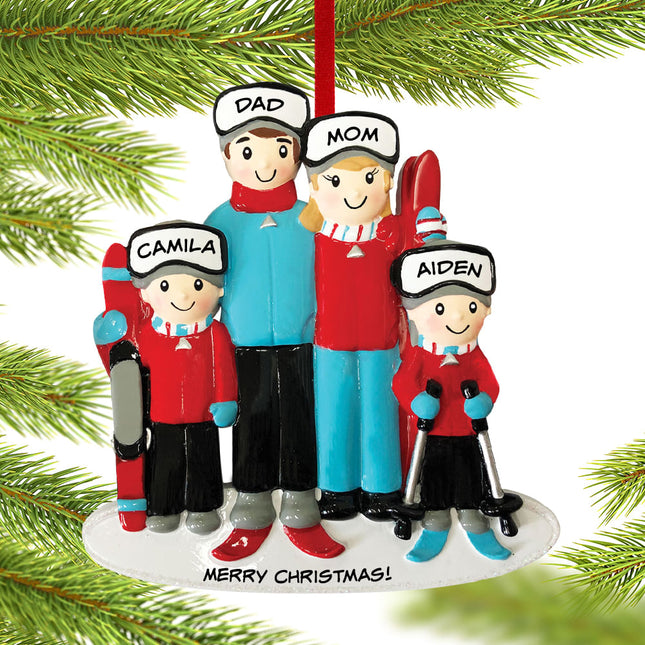 Ski Family Personalized Ornament - 3,4,5 Family Members