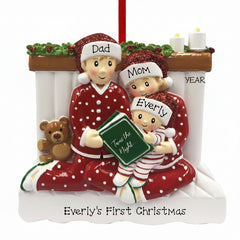 personalized personalized reading in bed family of 3 christmas ornament – Christmas ornament, holiday tree decoration or gift