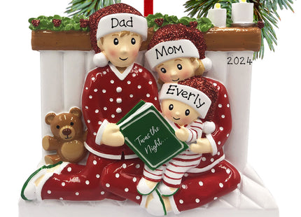 personalized personalized reading in bed family of 3 christmas ornament – Christmas ornament, holiday tree decoration or gift