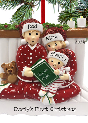 Reading in Bed Family of 3 Ornament  by POLARX Ornament