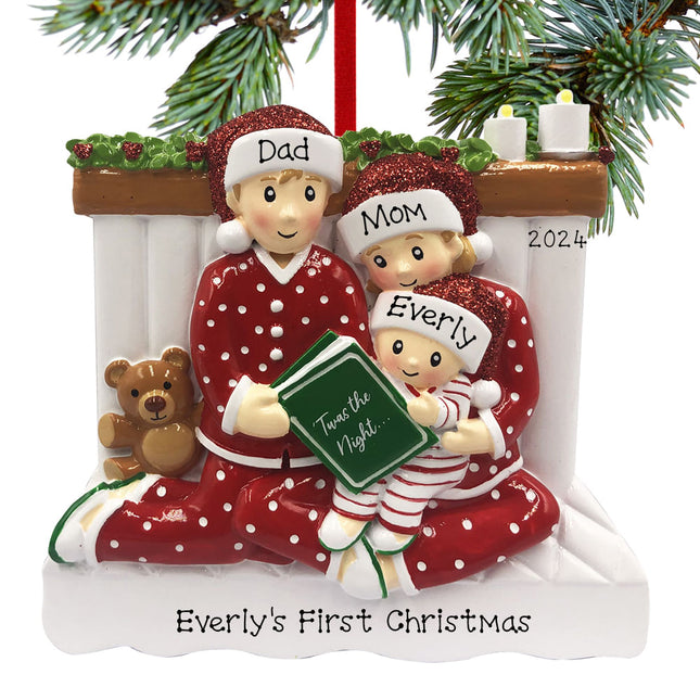 Reading in Bed Family Personalized Ornament - 3, 4, 5, 6 Family Members