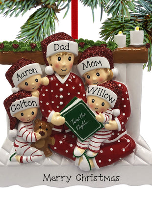 Reading in Bed Family of 5 Ornament  by POLARX Ornament