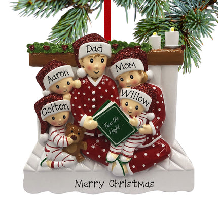 Reading in Bed Family Personalized Ornament - 3, 4, 5, 6 Family Members