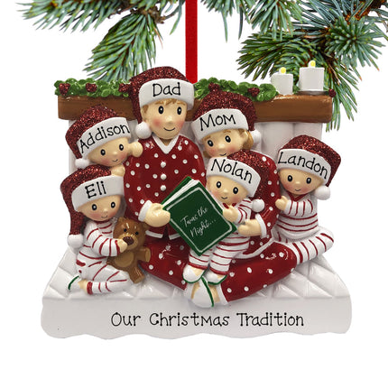 Reading in Bed Family Personalized Ornament - 3, 4, 5, 6 Family Members