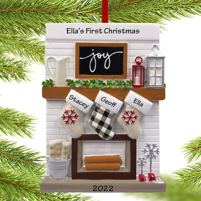 Fireplace Mantel Personalized Ornament - 2, 3, 4, 5, 6, 7, 8, 9, 10, 11, 12 Family Members