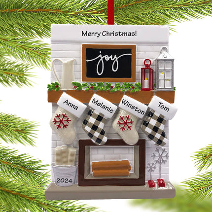 Fireplace Mantel Personalized Ornament - 2, 3, 4, 5, 6, 7, 8, 9, 10, 11, 12 Family Members