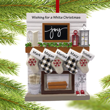 Fireplace Mantel Personalized Ornament - 2, 3, 4, 5, 6, 7, 8, 9, 10, 11, 12 Family Members