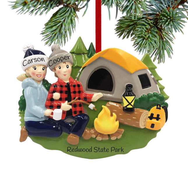Camp Fire Family Personalized Ornament - 2, 3, 4, 5 Family Members