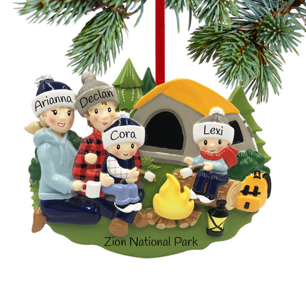 Camp Fire Family Personalized Ornament - 2, 3, 4, 5 Family Members