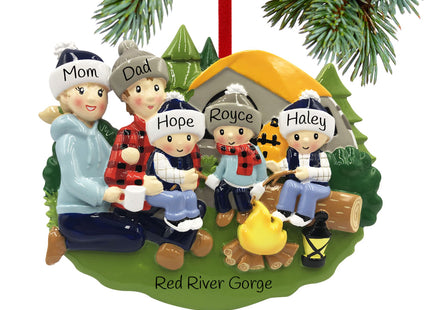 custom personalized camp fire family of 5 christmas ornament – Christmas ornament, holiday tree decoration or gift