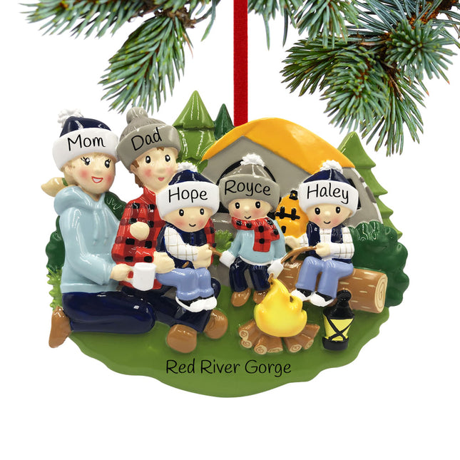 custom personalized camp fire family of 5 christmas ornament – Christmas ornament, holiday tree decoration or gift