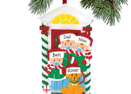 decorative personalized social distance family of 3 with dog christmas ornament – Christmas ornament, holiday tree decoration