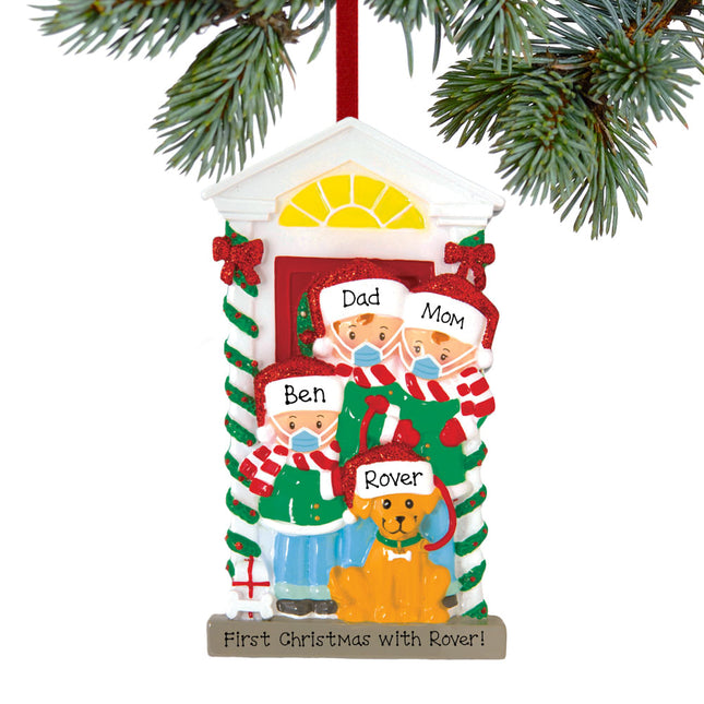 decorative personalized social distance family of 3 with dog christmas ornament – Christmas ornament, holiday tree decoration