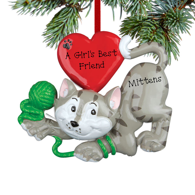 personalized personalized grey cat with yarn christmas ornament – Christmas ornament, holiday tree decoration or gift