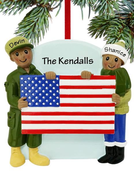 African American Military Couple Ornament  by POLARX Ornament