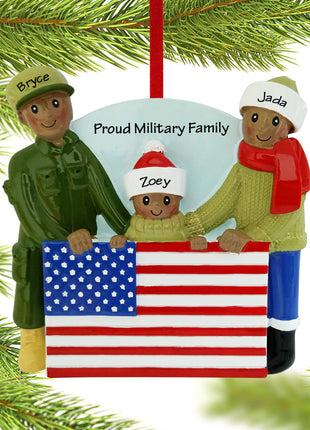 Military African American Family Of 3 Ornament  by POLARX Ornament
