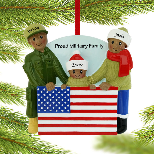 Military Ethnic Family Personalized Ornament - 3, 4, 5 Family Members