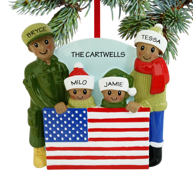Military Ethnic Family Personalized Ornament - 3, 4, 5 Family Members